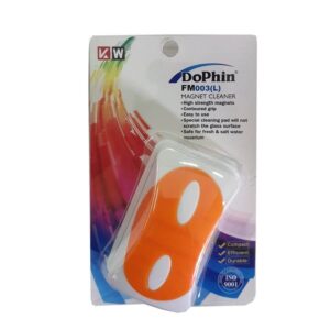 Dophin Floating Aquarium Magnet Cleaner in packaging, featuring durable design and contour grip for effective algae removal.