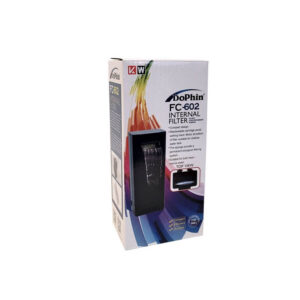 Dophin FC-602 Internal Filter packaging showcasing compact design and key features for aquatic tanks.