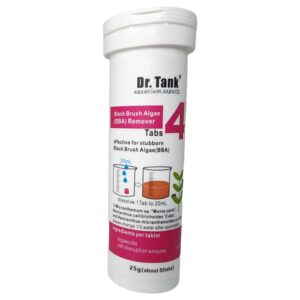 Dr. Tank 4 Black Brush Algae Remover Tablets 25g container for effective BBA treatment in aquariums.