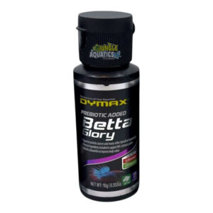 Dymax Betta Glory 10g bottle for Siamese Fighting Fish nutrition with prebiotics and complete diet formula.