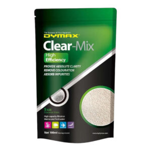 Dymax Clear Mix 100ml packaging, promoting high efficiency filtration and water clarity for aquariums.