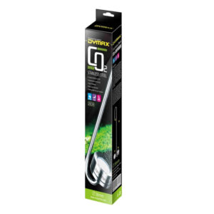 Dymax Co2 Stainless Steel Diffuser packaging featuring easy installation and high-quality ceramic refinement for aquariums.