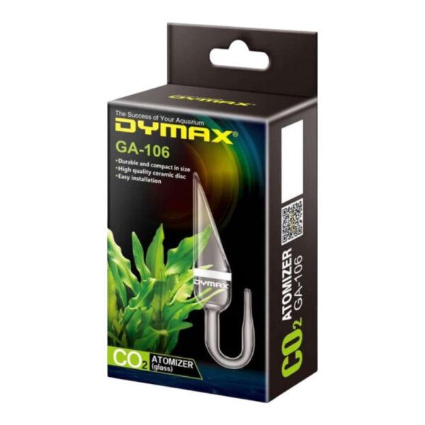 Dymax GA-106 Glass Atomizer packaging showcasing its durable design and compact size for easy aquarium CO2 diffusion.