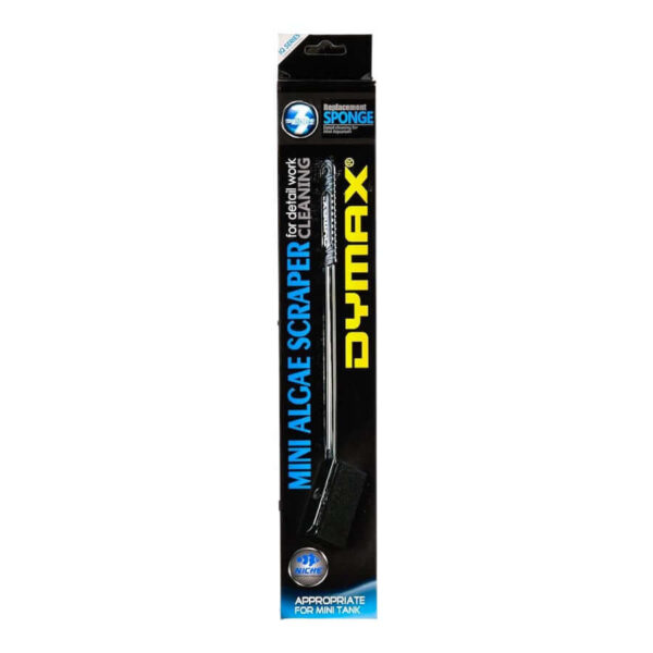 Dymax Mini Algae Scraper for aquarium cleaning, non-toxic sponge for safe use on glass and plastic surfaces.