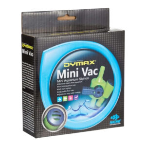 Dymax Mini Vac aquarium siphon packaging designed for easy maintenance of nano aquariums and debris removal.