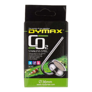 Dymax Stainless Steel CO2 Diffuser 36mm 8cm for aquariums, featuring excellent CO2 diffusion and easy installation.