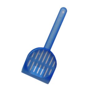 Blue ergonomic cat litter sifter for easy cleanup and litter conservation in cat litter boxes.