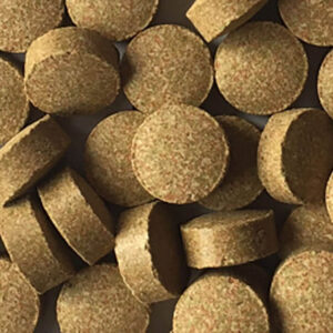 Fish Science Corydoras Bottom Feeder Tablets in a close-up view, showcasing their round shape and natural ingredients.