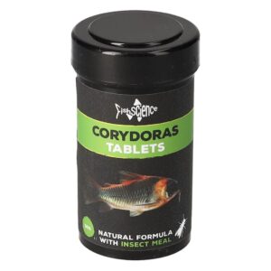Fish Science Corydoras Bottom Feeder Tablets container featuring natural formula with insect meal for aquatic diets.