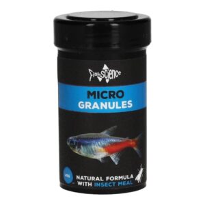 Fish Science Micro Granules for small fish, natural insect-based diet, 46g container with high-grade ingredients.