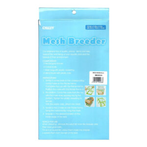 Mesh Breeder for aquariums, features clear instructions and dimensions for safe breeding and isolation of fish.
