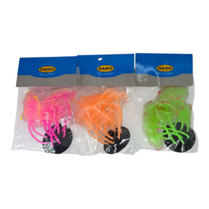 Colorful fluorescent silicone coral aquarium ornaments in packaging, ideal for enhancing aquatic environments.