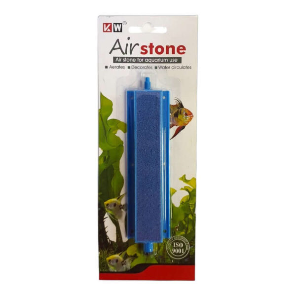 Air Stone Joint for aquarium use, blue air stone on packaging, aerates and circulates water, enhances aquatic environment.
