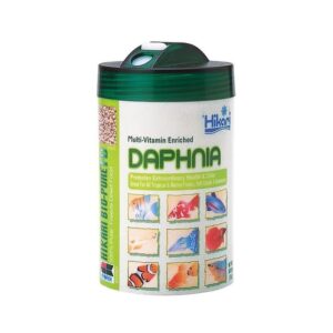 Hikari Bio-Pure FD Daphnia 12g container showcasing multi-vitamin enriched food for tropical fish and marine life.