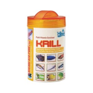 Hikari Bio-Pure FD Krill packaging, multi-vitamin enriched food for turtles, frogs, and tropical fish.