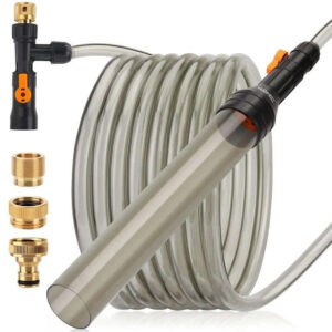 Hygger Auto Gravel Cleaner components including a gravel tube, hose, and fittings for efficient aquarium cleaning.