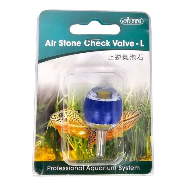 Ista Air Stone Check Valve Large in packaging for aquarium oxygen enhancement, featuring durable design and silicone check valve.