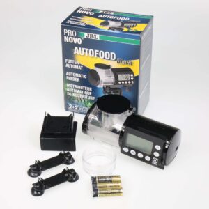 JBL AutoFood Automatic Fish Feeder with accessories and packaging, designed for precise fish feeding in aquariums.