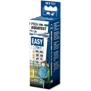 JBL Pro Aqua EasyTest 7 in 1 test strips packaging for quick aquarium water testing and maintaining healthy aquatic environments.