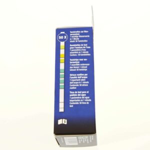 Side view of JBL Pro Aqua EasyTest 7 in 1 test strips box, featuring water testing parameters and usage instructions.
