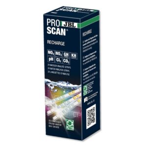 JBL ProScan Recharge water analysis strips box for freshwater aquariums, measuring pH, nitrate, hardness, and more.
