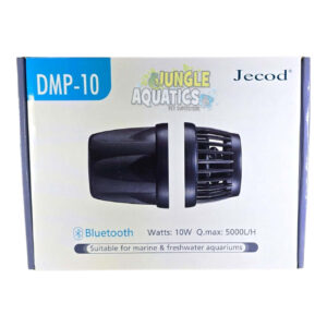Jecod DMP-10 Wavemaker box featuring Bluetooth control for marine and freshwater aquariums, 10W power, and 5000L/H flow.