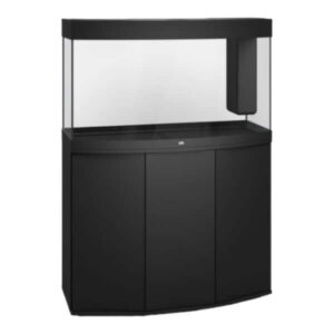 Juwel Vision Aquarium with sleek black cabinet and curved front panel, designed for an immersive underwater experience.