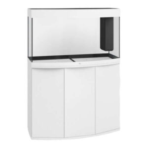 Juwel Vision Aquarium and Cabinet in white, featuring a curved front panel for enhanced underwater viewing.