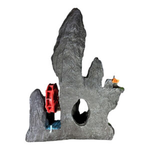 Rock with Waterwheel Large Aquarium Ornament featuring dark gray textured rock and vibrant moss, perfect for aquariums.