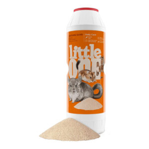 Little One Bathing Sand 1kg container with sand for chinchillas and small pets; promotes luxurious fur care.