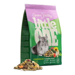 Little One Green Valley Chinchilla Food 750g package with nutritious pellets and flakes for optimal chinchilla health.