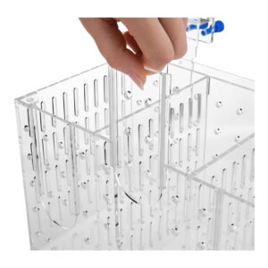 Marine Sources Fish Isolation Box demonstrating the removal of a compartment, showcasing clear acrylic material.