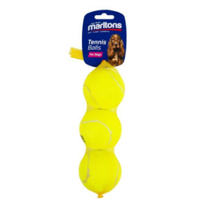 Marltons Medium Tennis Balls 3 Pack for dogs, bright yellow fetch toy for entertaining pets during playtime.