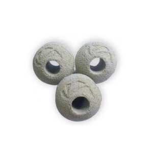 Three Maxspect Nano-Tech Bio-Spheres filter media for freshwater and marine aquariums, promoting bacterial growth and filtration.