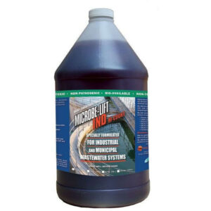 Microbe-Lift IND Industrial Wastewater Treatment solution in a gallon bottle, designed for municipal and industrial systems.