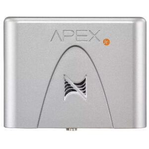 Neptune Apex Jr Aquarium Controller System front view, sleek silver design with ventilation and logo.