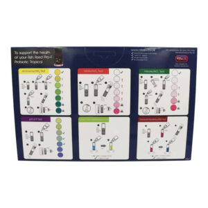 NT Labs Aquarium Lab Multi Test Kit testing instructions for ammonia, nitrite, nitrate, pH, GH, and KH.