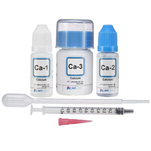 NT Labs Marine Lab Calcium Test Kit with reagents and syringes for accurate calcium testing in reef aquariums.