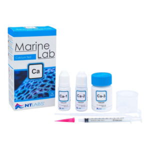 NT Labs Marine Lab Calcium Test Kit for reef aquariums with calcium testing solutions and equipment.