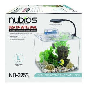 Nubios Desktop Betta Bowl 12L aquarium with clear acrylic design, ideal for bettas and small fish.