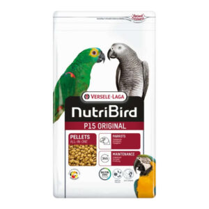 Nutribird P15 Original Maintenance Pellets packaging for parrots, featuring all-in-one extruded pellets.