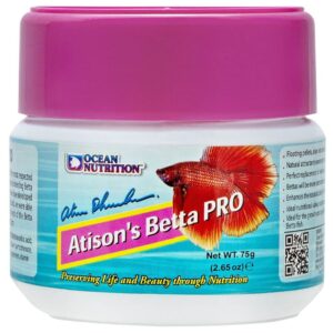 Ocean Nutrition Atison Betta Food Pro 75g container for Betta fish growth and conditioning, designed for breeders and hobbyists.