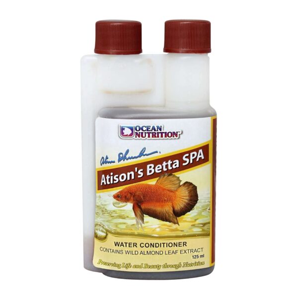 Ocean Nutrition Betta Spa water conditioner 125ml bottle with wild almond leaf extract for Betta fish care.
