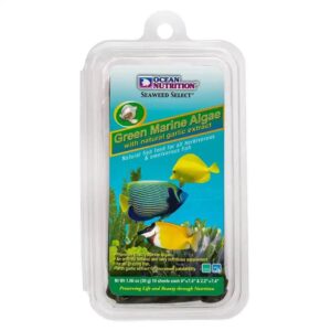 Ocean Nutrition Green Marine Algae supplement for herbivorous fish with natural garlic extract, 30g packaging.