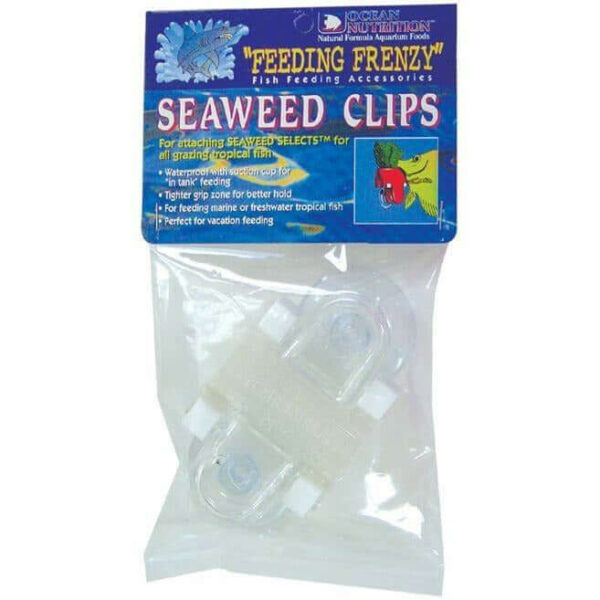 Ocean Nutrition Seaweed Clips pack for aquarium feeding, designed to hold seaweed for tropical fish grazing.