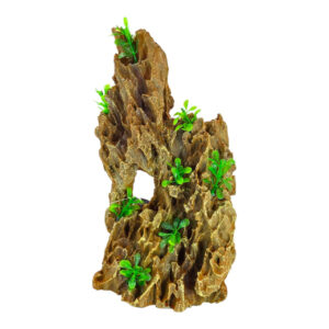 Outback Rocks Aquarium Ornament with realistic rock design and green plants for a natural aquatic landscape.