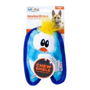 Outward Hound Invincibles Mini Penguin dog toy with durable seams and Chew Shield technology packaging.