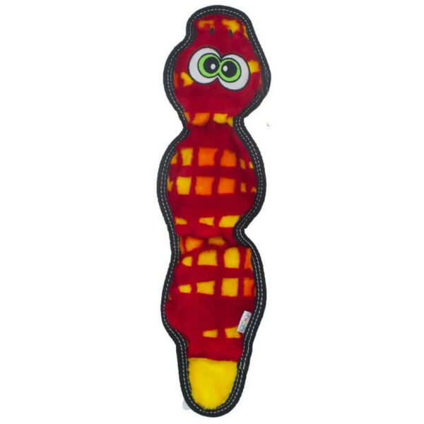 Tough Seamz Snake 3 Squeaker dog toy with vibrant colors and sturdy seams, designed for durable and messy play.