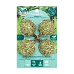 Oxbow Enriched Life Timbells, a natural chew toy for small pets like rabbits and guinea pigs.