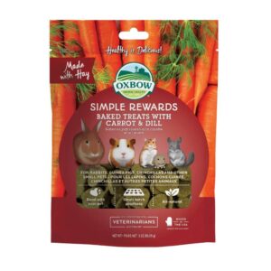 Oxbow Simple Rewards Baked Treats with Carrot & Dill packaging showcasing nutritious ingredients for small pets.